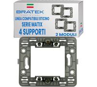 Bratek 4x Supporto 502 Compatibile con BTicino Matix | Supporto 2 Moduli per Placche e Frutti della Serie Matix - Sostituisce Telaio Portafrutti BTicino 500SM2A - Made in Europe