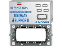 Bratek 4x Supporto 504 Compatibile con BTicino Matix | Supporto 4 Moduli per Placche e Frutti della Serie Matix - Sostituisce Telaio Portafrutti BTicino 504SA - Made in Europe