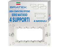 Bratek 4x Supporto 504 Compatibile con BTicino MatixGO | Supporto 4 Moduli per Placche e Frutti della Serie Matix Go - Sostituisce Telaio Portafrutti BTicino J4704 - Made in Europe