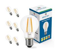 Bratek 6 Lampadine Led E27 Luce Calda Vintage 3000k 8w 880 Lumen - Lampadina Vintage E27 Filamento Led Trasparente Equivalente 90w a Incandescenza o 80w Alogena