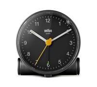 Orologio Sveglia Analogico Classico Braun con Funzione Snooze e Luce, Movimento al Quarzo silenzioso, Suono Sveglia Beep con crescendo, colore nero, modello BC01B.