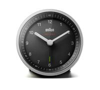 Braun Classic Radio Controlled Analogue Alarm Clock For Central European Time Zone (DCF/GMT+1) With Snooze And Light, Quiet Movement, Crescendo Beep Alarm - Silver/Black BC07SB-DCF