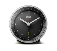 Braun Classic Radio Controlled Analogue Alarm Clock For Central European Time Zone (DCF/GMT+1) With Snooze And Light, Quiet Movement, Crescendo Beep Alarm - Silver/Black BC07SB-DCF