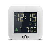 Braun Orologio Sveglia da Viaggio Digitale Radio controllato Fuso Orario Europa Centrale (DCF) con Funzione Snooze, Dimensioni compatte, Display LCD Negativo, Bianco, BC08W-DCF.