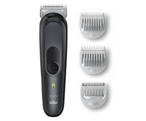 Braun Body Groomer Series 3 3350, rasoio per petto, ascelle, inguine e altro ancora, con pettini per lunghezza 3 mm e 5 mm, lavabile, 80 minuti di autonomia