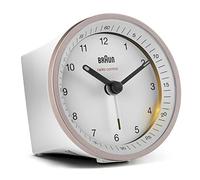 Braun Classic Radio Controlled Analogue Alarm Clock For Central European Time Zone (DCF/GMT+1) With Snooze And Light, Quiet Movement, Crescendo Beep Alarm - Pink/White BC07PW-DCF