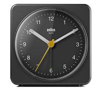 Braun Orologio Sveglia Analogico Classico Funzione Snooze e Luce, Movimento Continuo Silenzioso, Suono Sveglia Beep con crescendo, colore nero, modello BC03B.