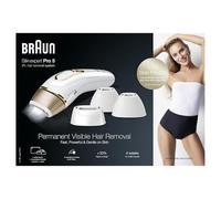 Braun IPL Silk-Expert Pro 5, Depilazione permanente visibile con custodia, 1 testina larga e 2 di precisione e rasoio Venus, alternativa per la depilazione laser, regalo per donne, PL5387, bianco/oro