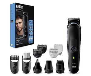 Braun Kit 10 in 1 tutto in uno serie 5, kit per la toelettatura maschile con tagliacapelli, tagliacapelli, naso e orecchie e rifinitore di precisione, regalo per uomo, spina UK a 2 pin, MGK5445, nero,