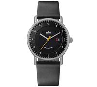 Braun Orologio analogico al quarzo da uomo a 3 lancette con data a energia solare, quadrante nero e cinturino in pelle nera, cassa in acciaio inox da 40 mm, modello BN0301BKSLBKG, Argento