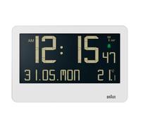 Braun Orologio da Parete Digitale Radiocontrollato con Ora dell'Europa Centrale (DCF) con Temperatura, Data, Giorno, Ampio Display LCD Reverso, Allarme Acustico Crescendo in Bianco, Modello BC14W-DCF