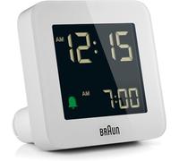 Braun Orologio Sveglia Digitale Funzione Snooze, Display LCD Negativo, Funzione Quick Set, Suono Sveglia Beep con crescendo, in Bianco, modello BC09W.