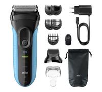 Braun Rasoio elettrico serie 3+, 3 lame flessibili, micropettine efficiente, accessorio per regolabarba, +5 pettini, rasoio da uomo bagnato e asciutto, prodotto in Germania, 3010BT, blu