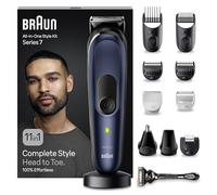 Braun Rasoio Elettrico Barba e Capelli, REGOLABARBA UOMO e Tagliacapelli Uomo, 11-in-1 Styling Kit per Barba, Capelli, Corpo, Naso e Orecchie, 100 Minuti Di Utilizzo, Idea Regalo, MGK7450 Blu