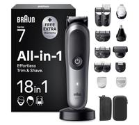 Braun Rasoio Elettrico Barba e Capelli Serie 7, Accessori AIO7585 Grigio | Rifinitore All-in-One 18in1, Lama Problade, Rasoio Elettrico Corpo Uomo, Peli Naso, Impermeabile Ricaricabile