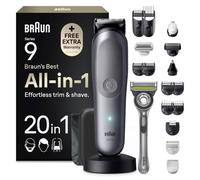 Braun Rasoio Elettrico Barba e Capelli Serie 9, Accessori AIO9540 Grigio | Rifinitore All-in-One 20in1, Rasoio Elettrico Corpo Uomo, Modalità Bodygentle, Peli Naso, Impermeabile Ricaricabile