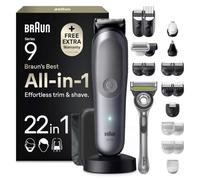 Braun Rasoio Elettrico Barba e Capelli Serie 9, Accessori AIO9545 Grigio | Rifinitore All-in-One 22in1, Rasoio Elettrico Corpo Uomo, Modalità Bodygentle, Peli Naso, Impermeabile Ricaricabile