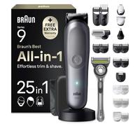 Braun Rasoio Elettrico Barba e Capelli Serie 9, Accessori AIO9565 Grigio | Rifinitore All-in-One 25in1, Rasoio Elettrico Corpo Uomo, Modalità Bodygentle, Peli Naso, Impermeabile Ricaricabile