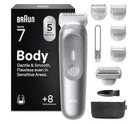 Braun Rasoio Elettrico Corpo Uomo Series 7, +8 Strumenti Cura Corpo, Luce Smartlight & SkinGuard, 100 Min Utilizzo, Testine SmoothShave & SensitiveTrim, Impermeabile, Rasoio Intimo Uomo, Grigio