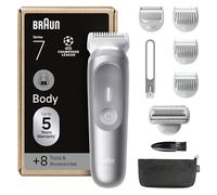 Braun Rasoio Elettrico Corpo Uomo Series 7, +8 Strumenti Cura Corpo, Luce Smartlight & SkinGuard, 100 Min Utilizzo, Testine SmoothShave & SensitiveTrim, Impermeabile, Rasoio Intimo Uomo, Grigio
