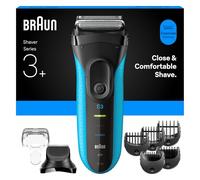 Braun Rasoio elettrico serie 3+, 3 lame flessibili, micropettine efficiente, accessorio per regolabarba, +5 pettini, rasoio da uomo bagnato e asciutto, prodotto in Germania, 3010BT, blu