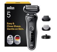 Braun Rasoio elettrico Serie 5 con regolabarba, toelettatore per il corpo e supporto di ricarica, bagnato e asciutto, 100% impermeabile, connettore UK a 2 poli, 50-W4650cs, rasoio bianco