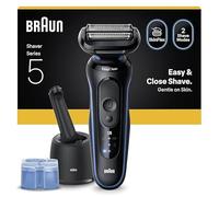 Braun Rasoio Elettrico Uomo Serie 5, Macchina Da Rasatura A Secco E Bagnato, 2 Modalità Di Rasatura, 50 Min Di Uso, Centro Di Pulizia, Trimmer Di Precisione, Custodia Da Viaggio, 52-B7200CC, Blu