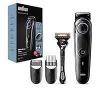 Braun Regolabarba da uomo serie 3 e tagliacapelli con rasoio Gillette Fusion5 ProGlide, 39 impostazioni di lunghezza, spina UK a 2 pin, BT3240, nero/blu