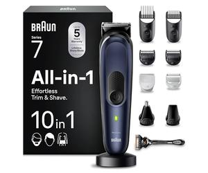 Braun REGOLABARBA STYLING KIT, Tagliacapelli Uomo, Rasoio Elettrico Barba e Capelli, 10-in-1 per Barba, Capelli, Corpo, Naso e Orecchie, 100 Minuti Di Utilizzo, Idea Regalo, MGK7410 Blue