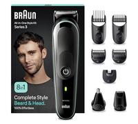 Braun REGOLABARBA Tagliacapelli Uomo, Rasoio Elettrico Barba e Capelli, 8-In-1 Styling Kit Ideale per Barba, Capelli, Naso e Orecchie, 80 Minuti Di Utilizzo Senza Fili, Idea Regalo, MGK3441