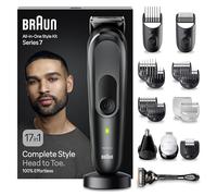 Braun REGOLABARBA UOMO, Tagliacapelli Uomo, Rasoio Elettrico Barba e Capelli, 17-in-1 Styling Kit per Barba, Capelli, Corpo, Naso e Orecchie, 100 Minuti Di Utilizzo, Idea Regalo, MGK7491 Nero