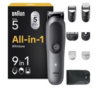 Braun Rifinitore All-in-One Series 5, Rasoio Elettrico Corpo Uomo, Barba E Capelli 9In1 Con Lama Ultra Affilata, Tecnologia SkinGuard Per Il Corpo, 120 Min di Autonomia, AIO5545, Grigio