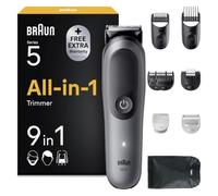 Braun Rifinitore All-in-One Serie 5 Rasoio Elettrico, AIO5535g Grigio | Rasoio Elettrico Corpo Uomo Barba e Capelli 9in1, Regolabarba Impermeabile, Skinguard, Ricaricabile, 120 Min di Utilizzo
