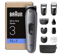 Braun Rifinitore All-In-One Series 3, Rasoio Elettrico Barba E Capelli 11In1, Con Lama Ultra Affilata, 14 Lunghezze, 50 Minuti di Autonomia, Styling Facile e Veloce Per Viso E Capelli, AIO3565 Grigio