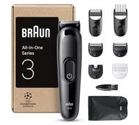 Braun Rifinitore All-In-One Series 3, Rasoio Elettrico Barba E Capelli 8In1, Con Lama Ultra Affilata, 14 Lunghezze, 50 Minuti di Autonomia, Styling Facile e Veloce Per Viso E Capelli, AIO3545 Nero