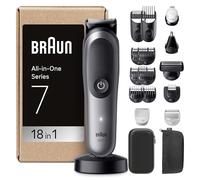 Braun Rifinitore All-In-One Series 7 AIO7585, Rasoio Elettrico Barba 18In1, Taglia Peli Naso E Orecchie, Macchinetta Per Capelli, Lama ProBlade, Tecnologia AutoSense, 120 Min Autonomia, Wet&Dry Grigio