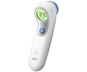 Braun Sensian 5 Termometro frontale senza contatto, Guida al posizionamento, Display digitale con codifica a colori, Misurazione in 2 secondi, Adatto a neonati e bambini, BNT300