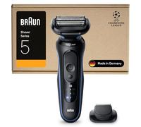 Braun Serie 5 Rasoio Elettrico Barba, Wet&Dry, Regolabarba Uomo, Rasoio Barba, 50 Min Di Utilizzo, Accessorio Rifinitore di Precisione, Senza Fili, 100% Impermeabile, 52-B1200SI, Blu