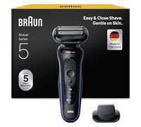 Braun Serie 5 Rasoio Elettrico Barba, Wet&Dry, Regolabarba Uomo, Rasoio Barba, 50 Min Di Utilizzo, Accessorio Rifinitore di Precisione, Senza Fili, 100% Impermeabile, 52-B1200SI, Blu