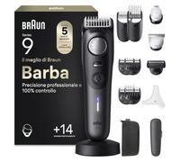 Braun Regolabarba Uomo Series 9, +14 Strumenti Da Barbiere, Modalità PowerBoost & Lama ProBlade Affilata A Vita, 180 Min, Selettore Di Precisione Con 52 Lunghezze, Impermeabile, BT9565, Titanio