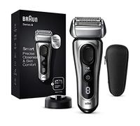 Braun Series 8, Regolabarba Uomo, Rasoio Elettrico Barba, Tecnologia Sonica, Lame Flessibili, Custodia da Viaggio in tessuto, Massima Scorrevolezza e Comfort, Idea Regalo, 8417s Cromato