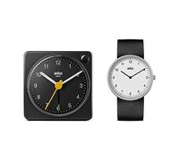 Braun Set regalo Bundle, orologio analogico al quarzo a 2 lancette con cinturino in gomma siliconica nera e orologio da viaggio analogico nero classico, BN0231WHBLKG, BC02XB (2 Pack)