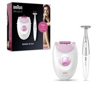 Braun Silk-épil 3 Depilatore Donna, Epilatore Elettrico Donna Rimozione Dei Peli Duratura, Rasoio Donna Sistema Con 20 Pinzette, Luce Smartlight, Rifinitore Bikini Styler, 3-321 Bianco e Rosa