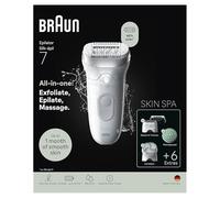 Braun Silk·épil 7 SkinSpa, set tutto in uno, epilatore con testa larga per una facile rimozione dei peli, bagnata e secca, pelle liscia a lunga durata, include cuscinetto massaggiante, testina per