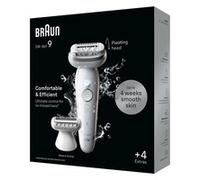 Braun Silk-épil 9 Epilatore Elettrico Donna Con Testina Flessibile, Wet & Dry, Pelle Liscia a Lungo, Con Testina Per Rasoio Elettrico Donna e Cappuccio Rifinitore, 9-041, Bianco/Argento
