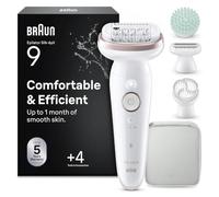 Braun Silk-épil 9 SkinSpa Epilatore Elettrico Donna Con Testina Flessibile Per Una Epilazione Semplice, Wet & Dry, Pelle Liscia a Lungo, Idea Regalo, 9-080, Bianco/Rosa