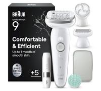 Braun Silk-Épil 9 Epilatore Elettrico Donna, Accessori, 9-381 Argento | Skinspa, Depilatore Corpo Donna Impermeabile, Custodia e Cappuccio Regolatore, Accessorio Massaggiante Corpo, Testina Radente