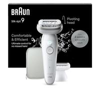 Braun Silk-épil 9 Epilatore Elettrico Donna Con Testina Flessibile, Wet & Dry, Pelle Liscia a Lungo, Con Testina Per Rasoio Elettrico Donna e Cappuccio Rifinitore, 9-041, Bianco/Argento