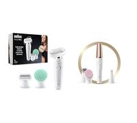 Braun Silk-épil 9 Flex Depilatore Donna Epilatore con Accessorio Massaggiante, Custodia da Viaggio, Idea Regalo, 9020 Bianco e Oro & FaceSpa Pro, Depilatore Donna Viso Accessori