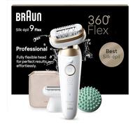 Braun Silk-épil 9 Flex Depilatore Donna, Epilatore Elettrico Donna Con Testina Flessibile 360°, Wet & Dry, Con Rasoio Donna, Cappuccio Rifinitore e Accessorio Massaggiante, 9-071 3D, Bianco/Oro